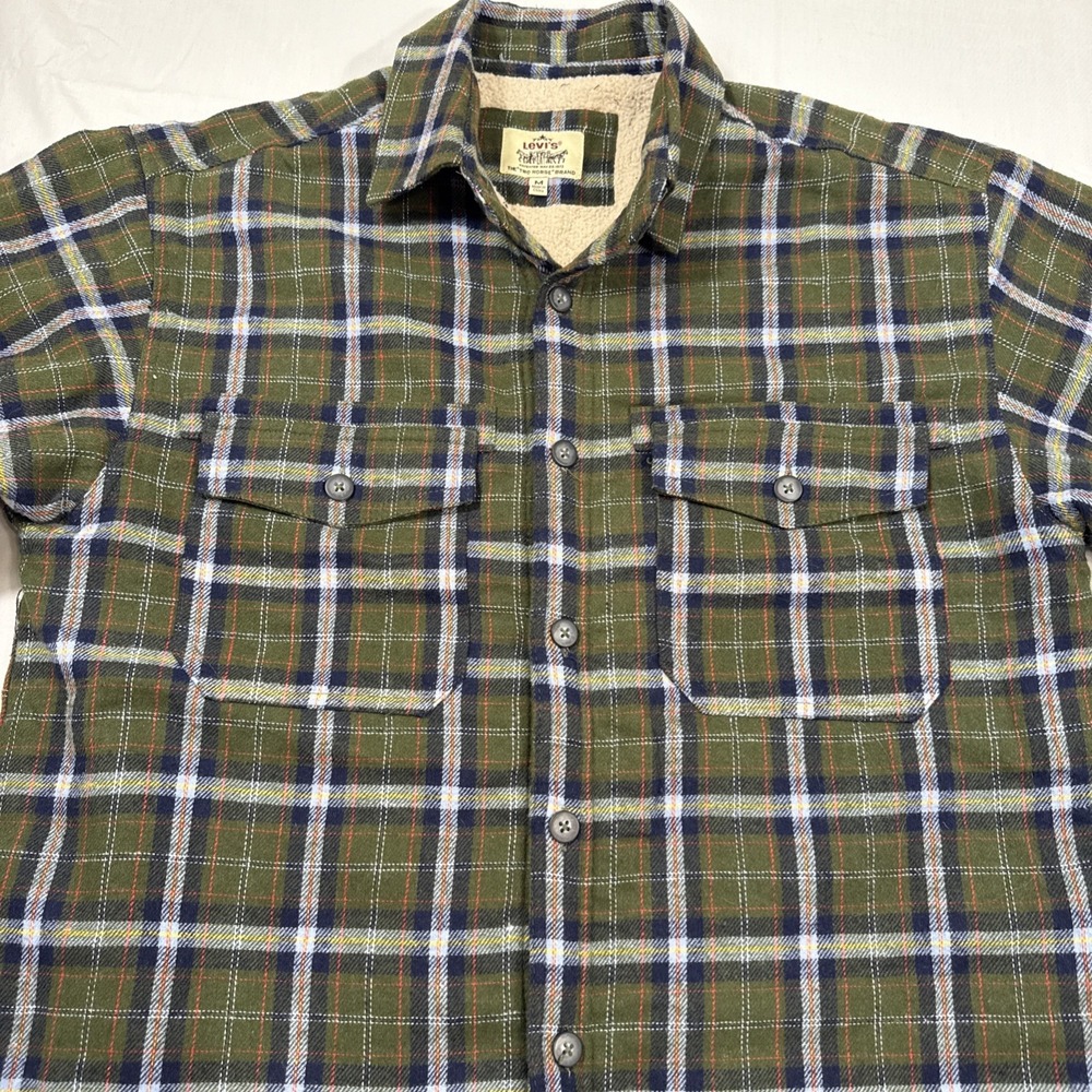 FLANNEL SHERPA LINED LEVIS Mens Medium Shacket JACKET FLAP‎ POCKETS COAT - Picture 1 of 10